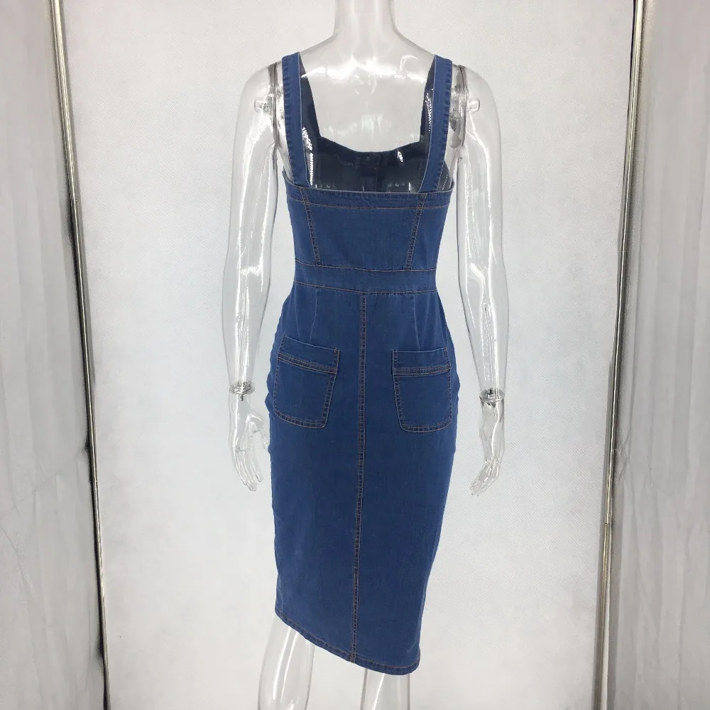 Sexy Blue Denim summer Dress Women befree Brand Slim Jeans Dresses One piece Cowboy vintage Pocket Button Bodycon dress Vestidos