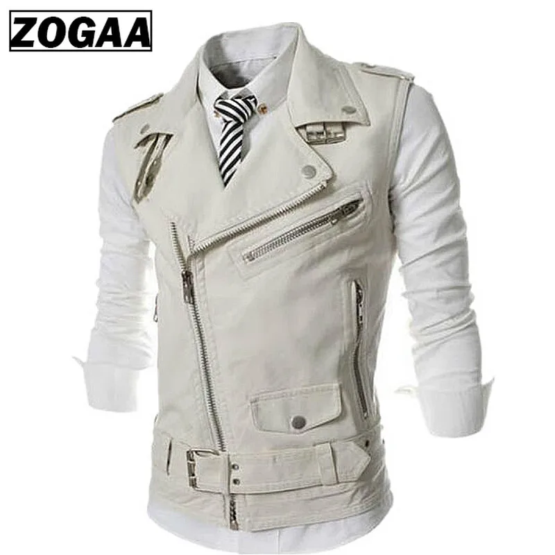 ZOGGA Men's Fashion Leather Vest Jackets Man Sleeveless Motorcycle Tank Tops Spring Autumn Zipper Decoration Outerwear Coats