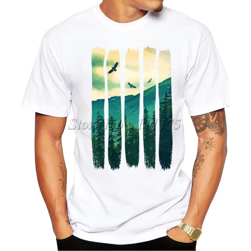 

Men's 2019 Fashion Vintage Pines Eagles Mountain Design T Shirt Boy Cool Tops Hipster Printed Summer T-shirt