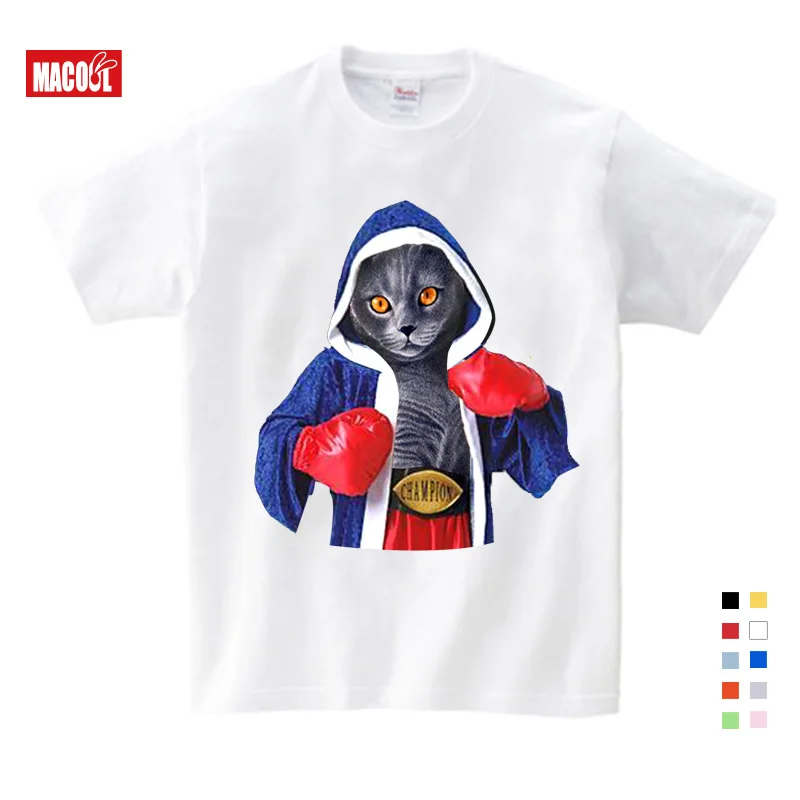 

Hot Sale Super Cool Boxing Cat Attack Kids On vacation T-shirts Summer Children Cotton Baby Clothes Boys/Girls Casual Tops Tees