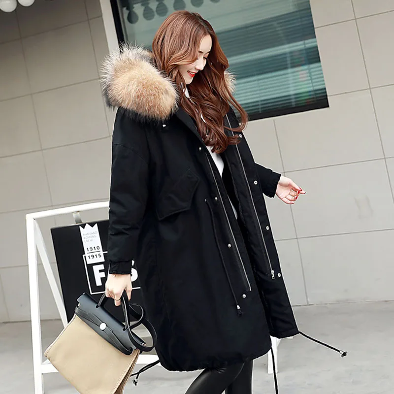 Зимняя женская куртка, бренд, теплый толстый пуховик, парка, воротник из натурального меха енота, женская зимняя куртка s и пальто
