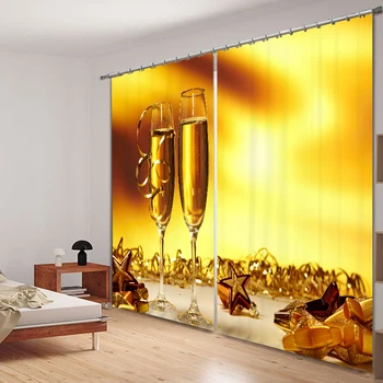 

Customize 3D Blackout Curtains Wine Goblet Pattern Non-Fading Fabric Bedroom Curtains for Living Room Cafe Hotel Home Textiles