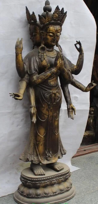 75" Огромный Китайский Бронзовый 3 Головы 8 Руки Namgyalma Ushnishavijaya Статуя Будды