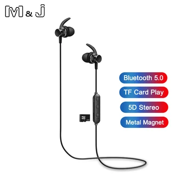 

M&J Metal Magnet Wireless Headphone Bluetooth 5.0 Earphone Headset TF Card Stereo Bass Neckband sport earphone For Xiaomi iPhone