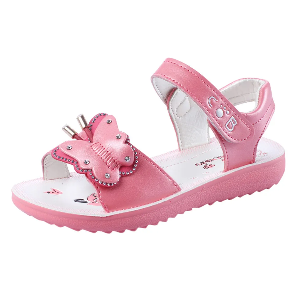 Летняя детская обувь; сандалии для малышей в богемном стиле; повседневные сандалии для девочек с бабочками; детская обувь принцессы на плоской подошве; sandale enfant - Цвет: Watermelon Red