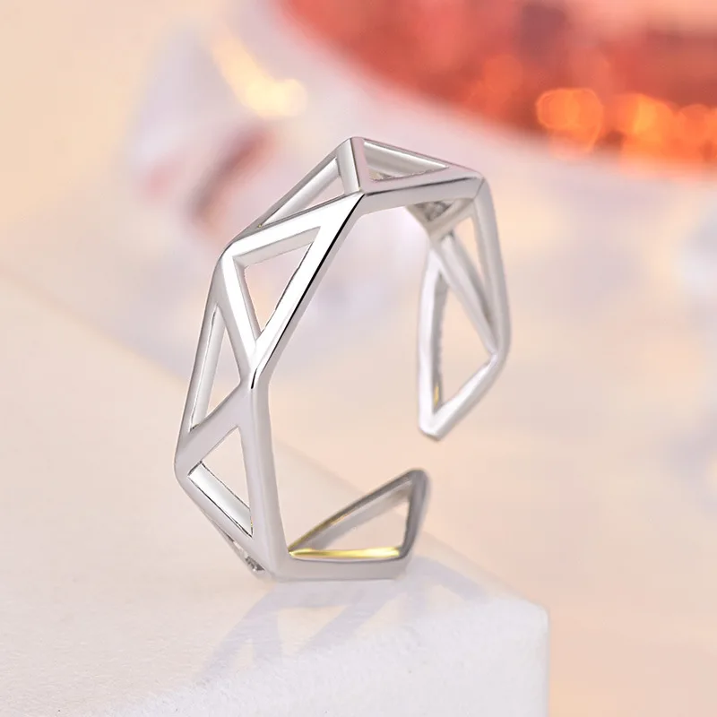 CHUKUI Geometry Hollow Polygon Triangle Open Rings For Women Creative Simple Lady Fashion Jewelry Adjustable (5)
