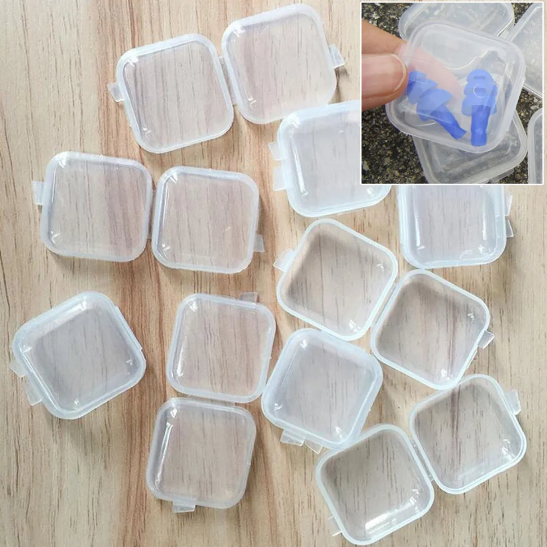 10/20/50Pcs 1set  Mini Clear Plastic Small Box Hook Jewelry Earplugs Storage Container DIY
