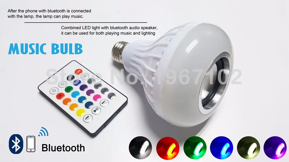 Более дешевый Смарт E27 RGB Bluetooth динамик светодиодный светильник 12 Вт Музыка Воспроизведение затемнения светодиодный светильник с 24 клавишами дистанционного управления лампада