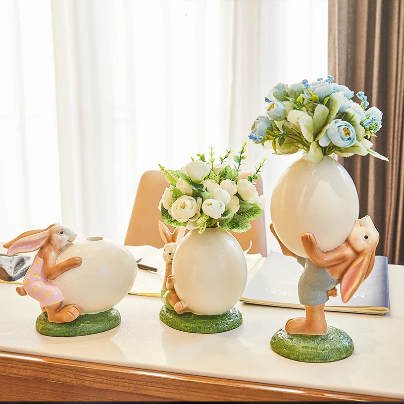 

Vintage creative rabbit Flower insert vase Pastoral style decorative vase
