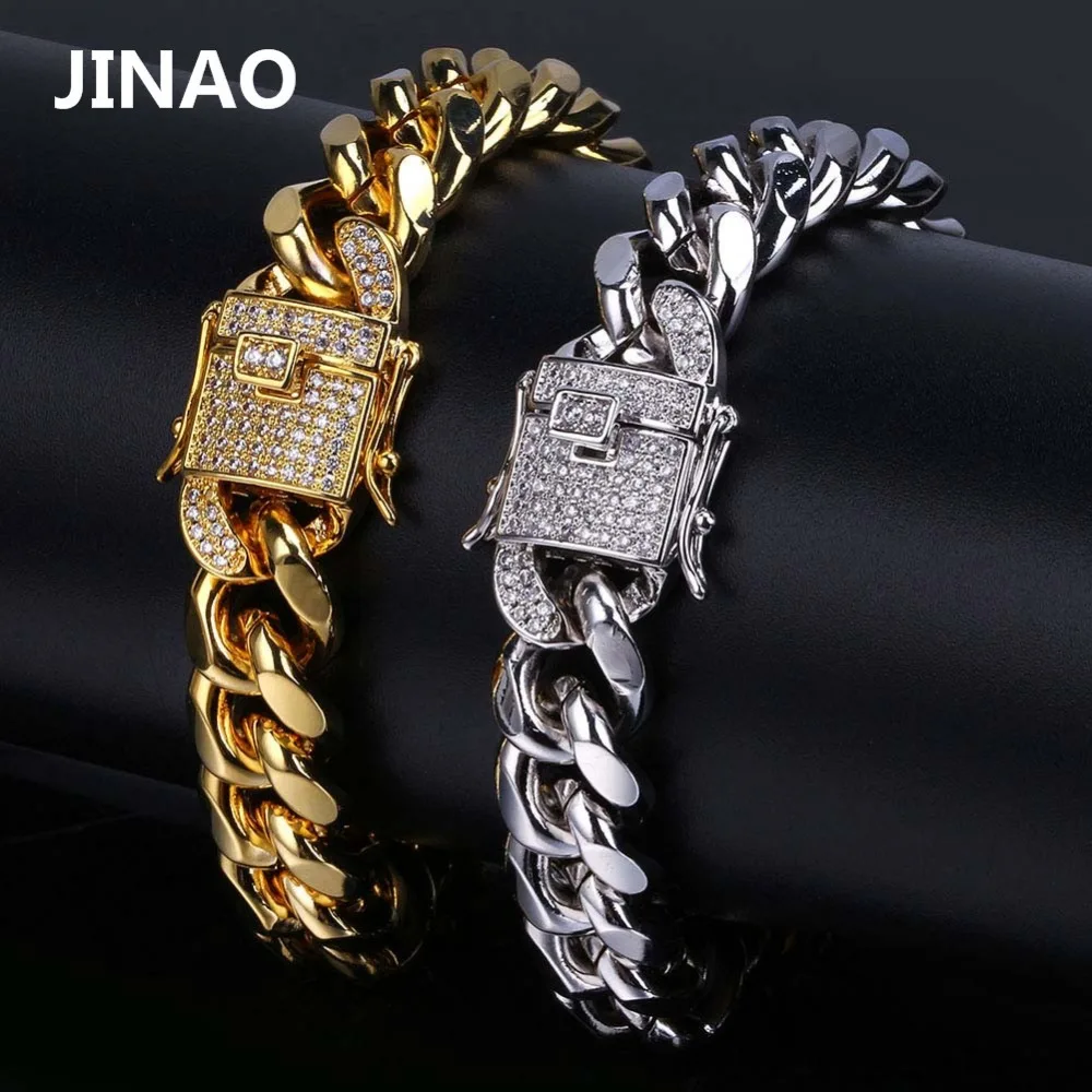 Jinao мужские золотые кубинские звенья браслет хип хоп золотой с кубическим цирконием камни браслеты лучший подарок