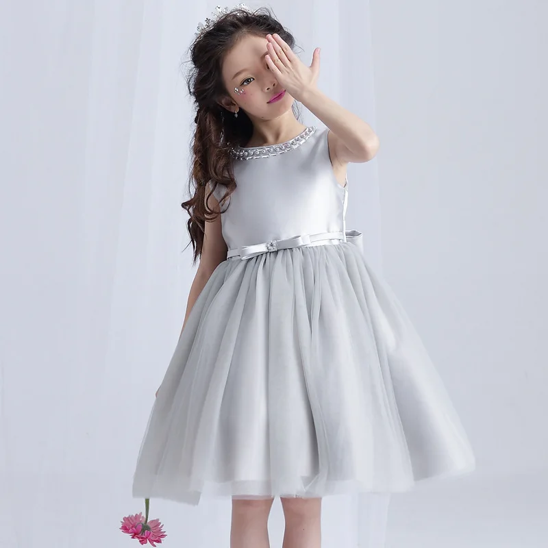 Платье для дня рождения для девочек свадебное мини-платье серого цвета с бисером и цветочным узором для девочек, Vestido, г., праздничная одежда для девочек 4, 6, 8, 10, 12 лет, RKF184046