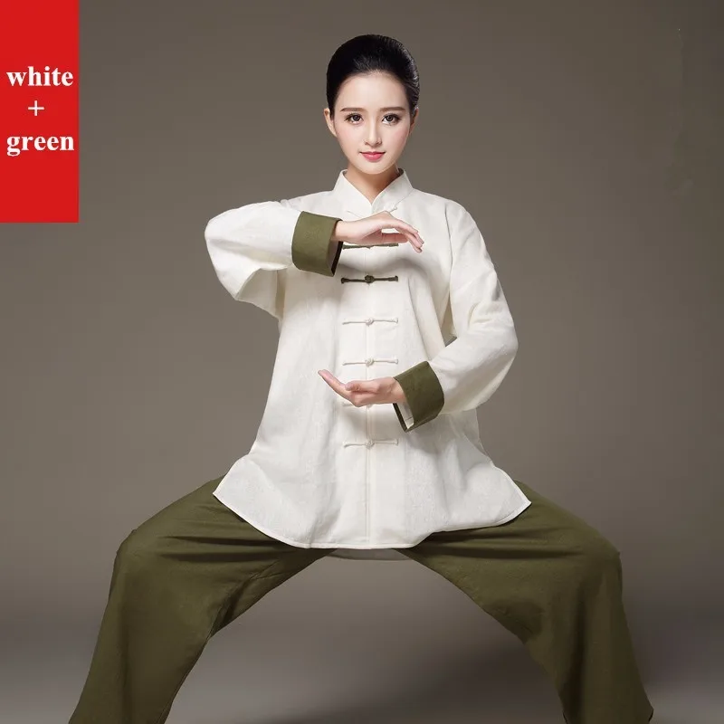 Unique Design Long Sleeve Linen Bi-color Taiji Clothing Tang Suit Kung Fu Uniform Martial Arts Tai Chi Suits Wushu Garment 
