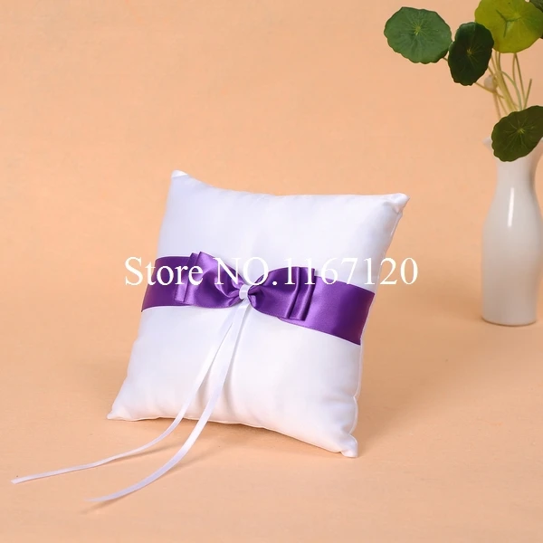 

White and Purple Bowknot Satin Wedding Ring Pillow Wedding Diy Favors(P02)