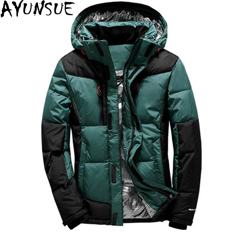AYUNSUE 2018 Men's Winter Down Jacket and Coat Thickening Warm Windproof Male Clothing Brand Hooded Spliced Overcoats ST390