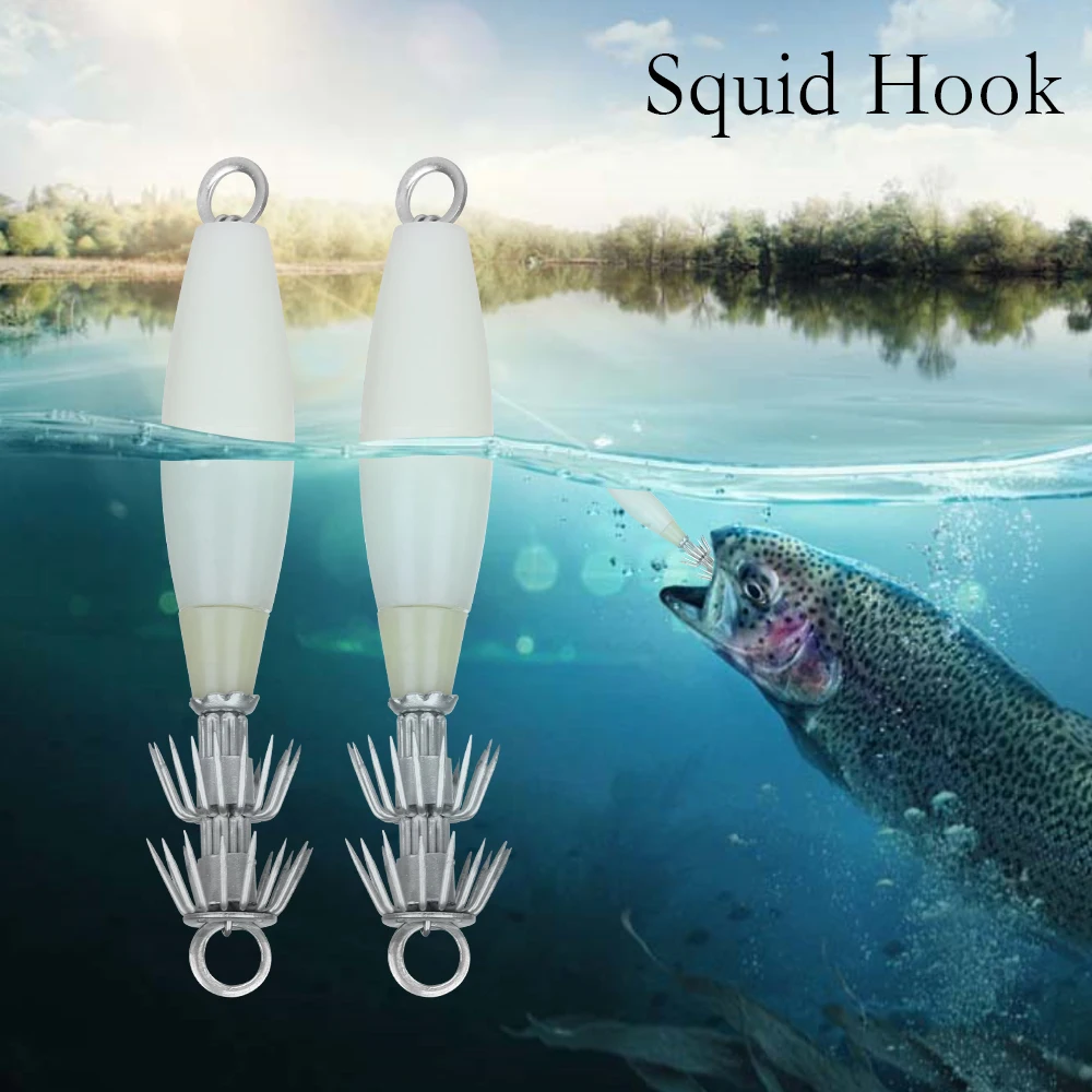 

1/5PCS HOT Angling Simulation Jigs Octopus Bait Squid Hook Fishing Tackle Wood Shrimp Lures Luminous Squid Hook Accessories