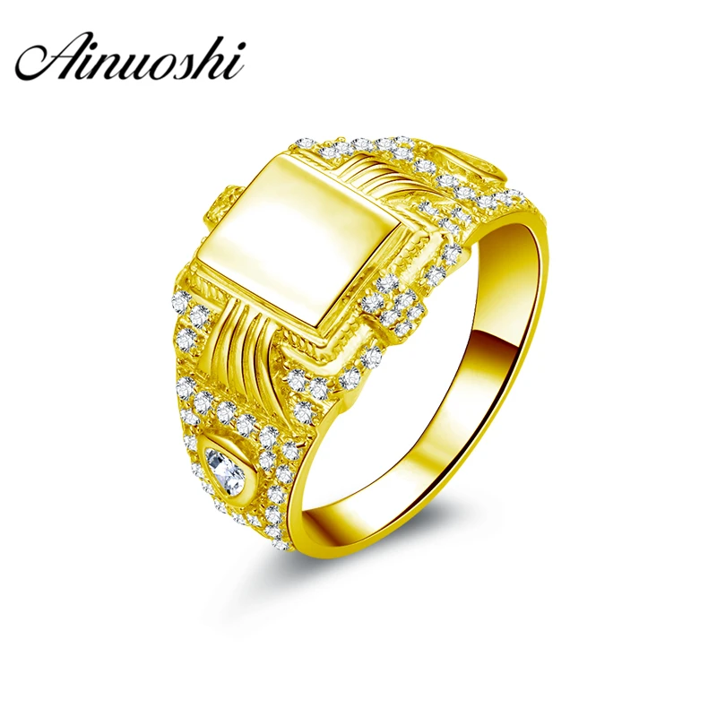 

AINUOSHI Luxury Smooth Gold Men Ring 10K Solid Yellow Gold Ring Complex Design Band Engagement Wedding Jewelry 5.4g Wedding Band