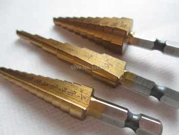 

Fixmee 3PCS HSS STEP DRILL CONE BIT SET METAL Titanium Coated WOOD DRILLING AUTO TOOLS