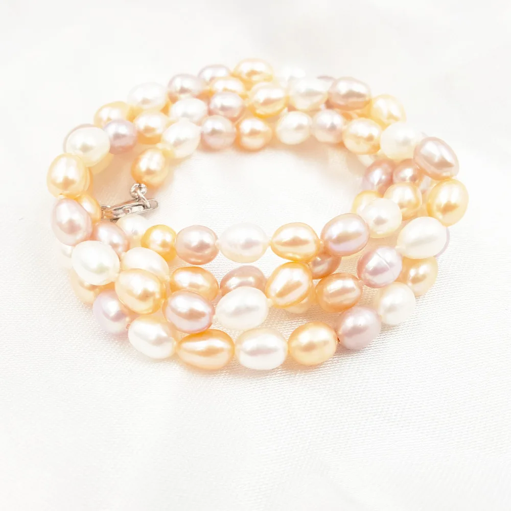 

Natural Multi Color Freshwater Pearl Rice Shape Necklace Bracelet 18cm/7'' Earring 925 Sterling Silver Jewelry Set Party Gift