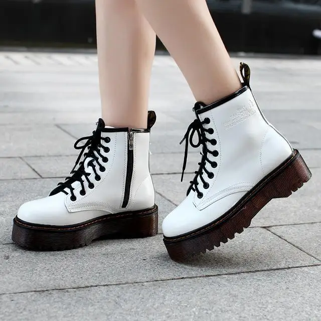 

Botas Women Motorcycle Ankle Boots Wedges Female Lace Up Platforms Autumn Winter Leather Oxford Shoes Woman high heels shoes