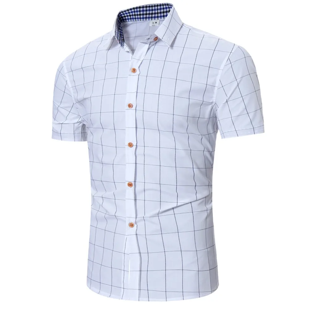 MUQGEW мода Мужская рубашка в клетку slim fit Для Мужчин's в клетку Топ Slim Fit Блузка Бизнес Повседневное с коротким рукавом рубашка# Y4