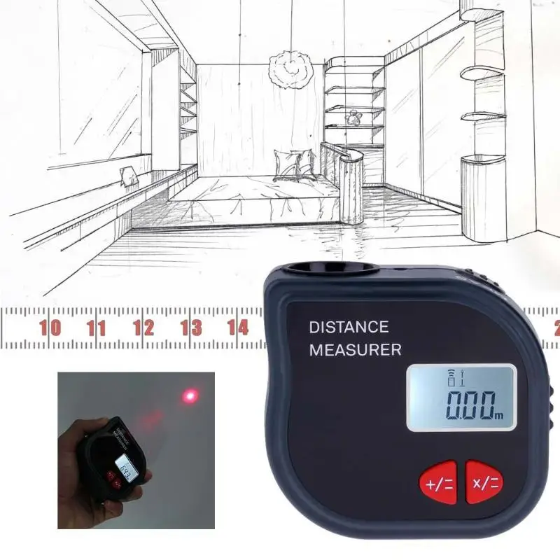 

CP-3001 0.5-18M Mini Ultrasonic Rangefinder Digital Laser Range Finder Distance Measurer & Laser Pointer Rangefinders Tape Level