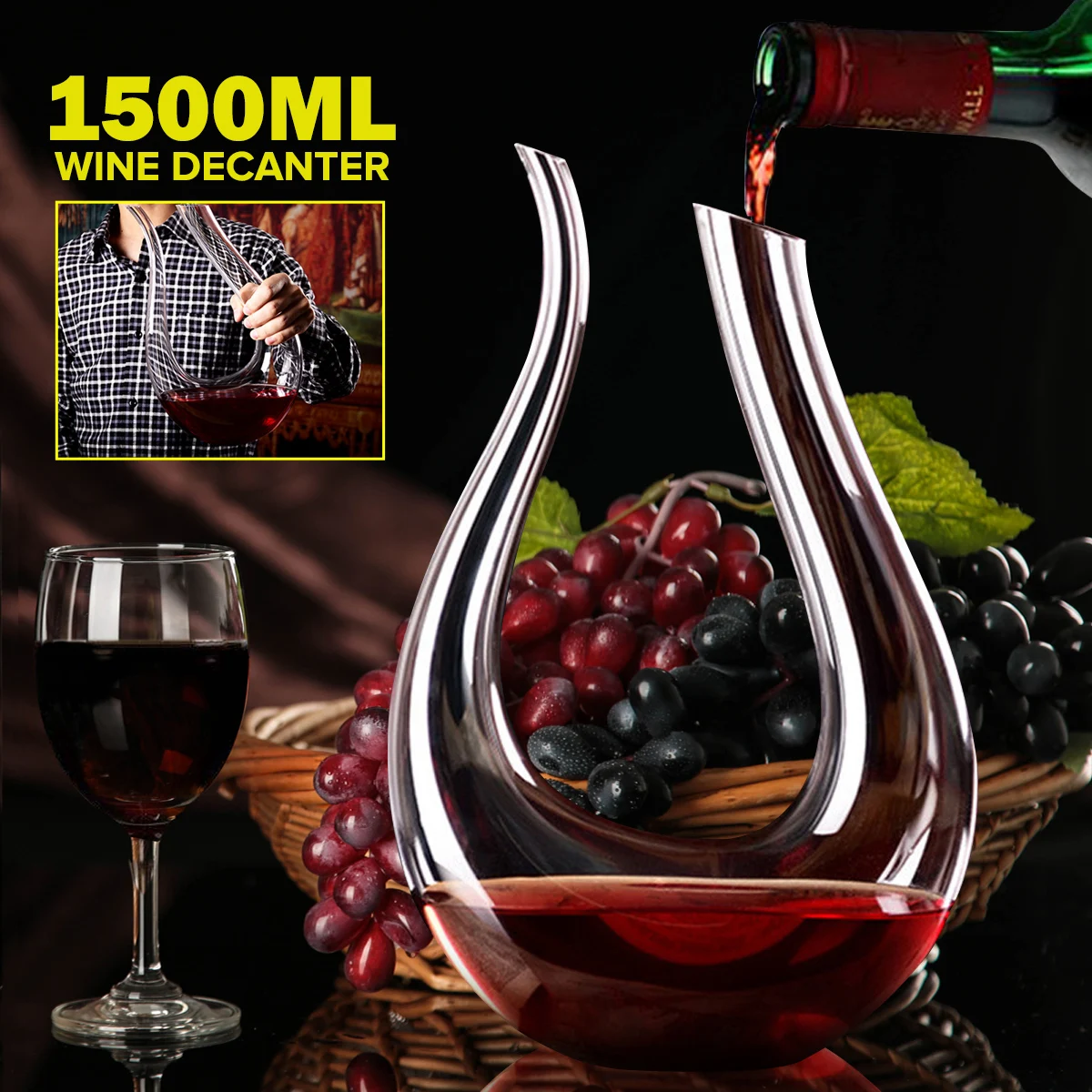 

Home 1500ml U Shaped Horn Crystal Glass Red Wine Decanter Wine Pourer Wine Container Champagne Water Bottle Drinking Glasses