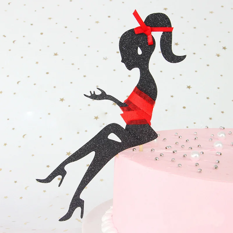 

New INS High Heels Lady Girl Paper Cake Topper Weddding Cake Decorations Happy Birthday Cupcake Topper Sexy Lady Party Supplies