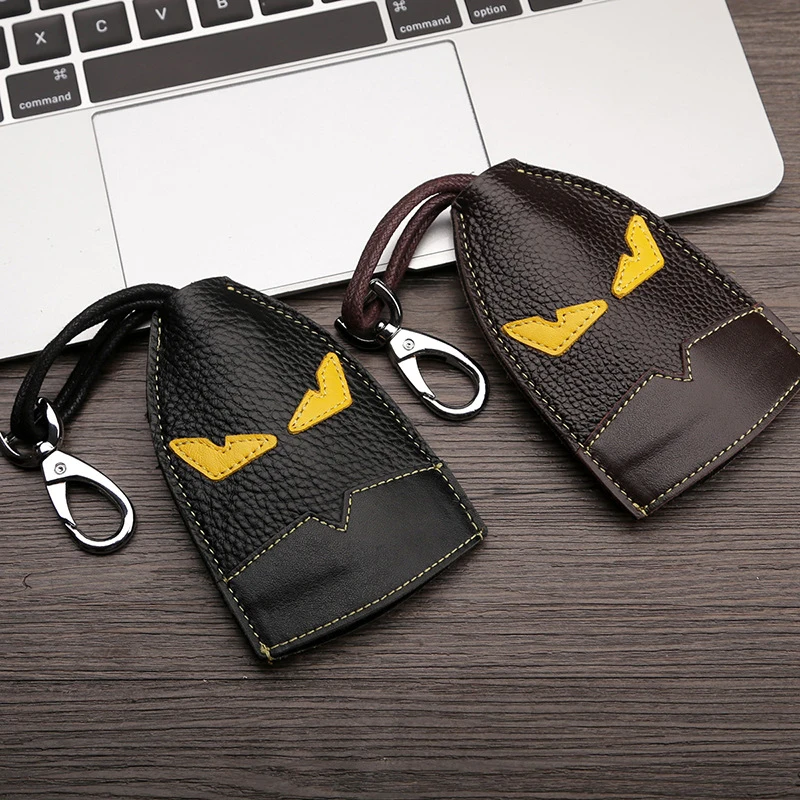 Luxury Real Leather Auto Key Bag Metal Key Ring Car Key Holder Leather Cowhide Monster Keychain Bag Charm Pendant Accessories Luxury Real Leather Auto Key Bag Metal Key Ring Car Key Holder Leather Cowhide Monster Keychain Bag Charm Pendant Accessories