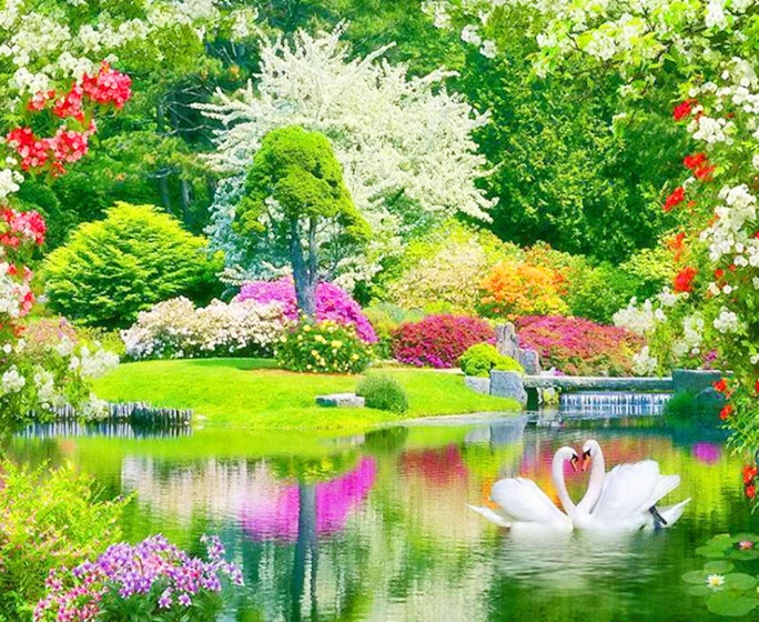 водопад с цветами. райский сад цветы. цветущий сад. алмазная мозаика 40*50см gf 1370. водопад цветы.