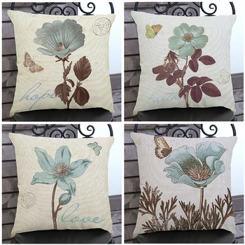 

Elegant Flower Cushion Pillowcase Vintage Painting 4 Piece Combination Home Decoration Car Sofa Chair Square Throw Pillows