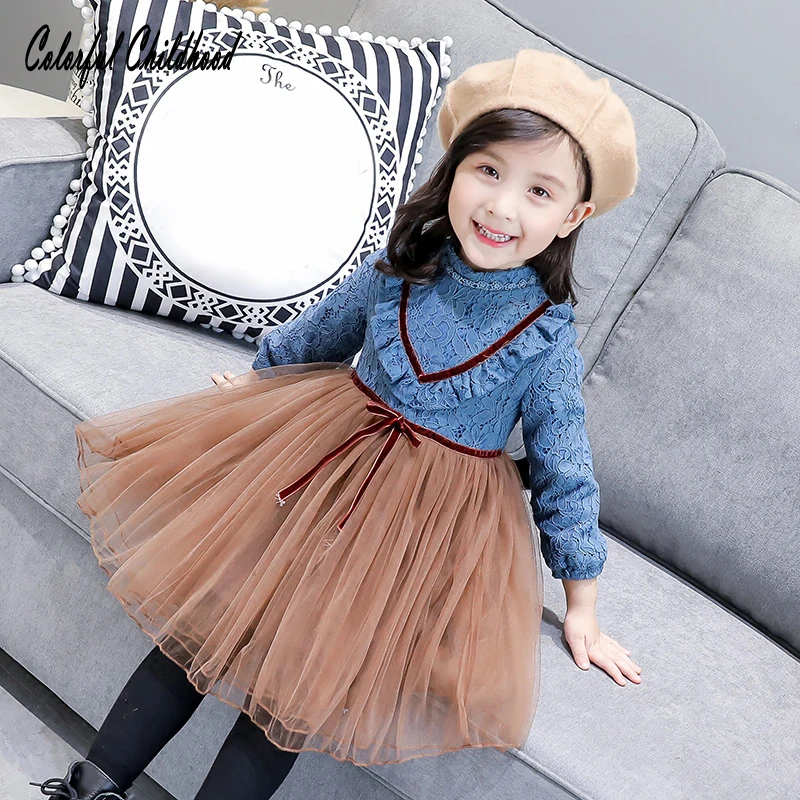 Winter new baby girl dress vestido infantil plus velvet  lace baby dress wedding party long sleeves Xmas girls clothing 2-7Yrs