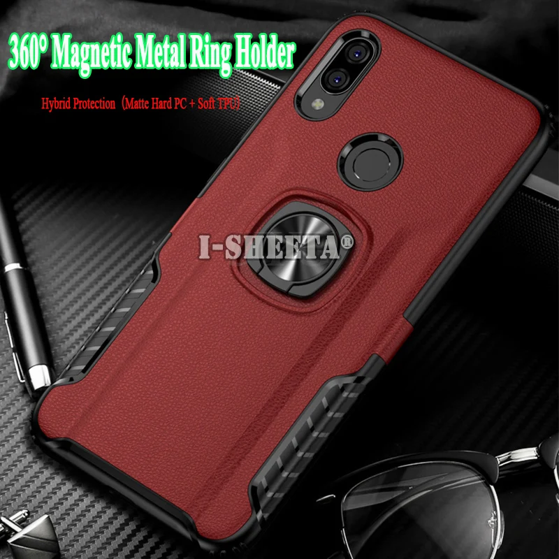 

Luxury Armor Phone Case For Xiaomi Redmi Note 7 6 Pro Shockproof Cover Matte Hard PC + Soft TPU Silicone With Holder Ring Stand