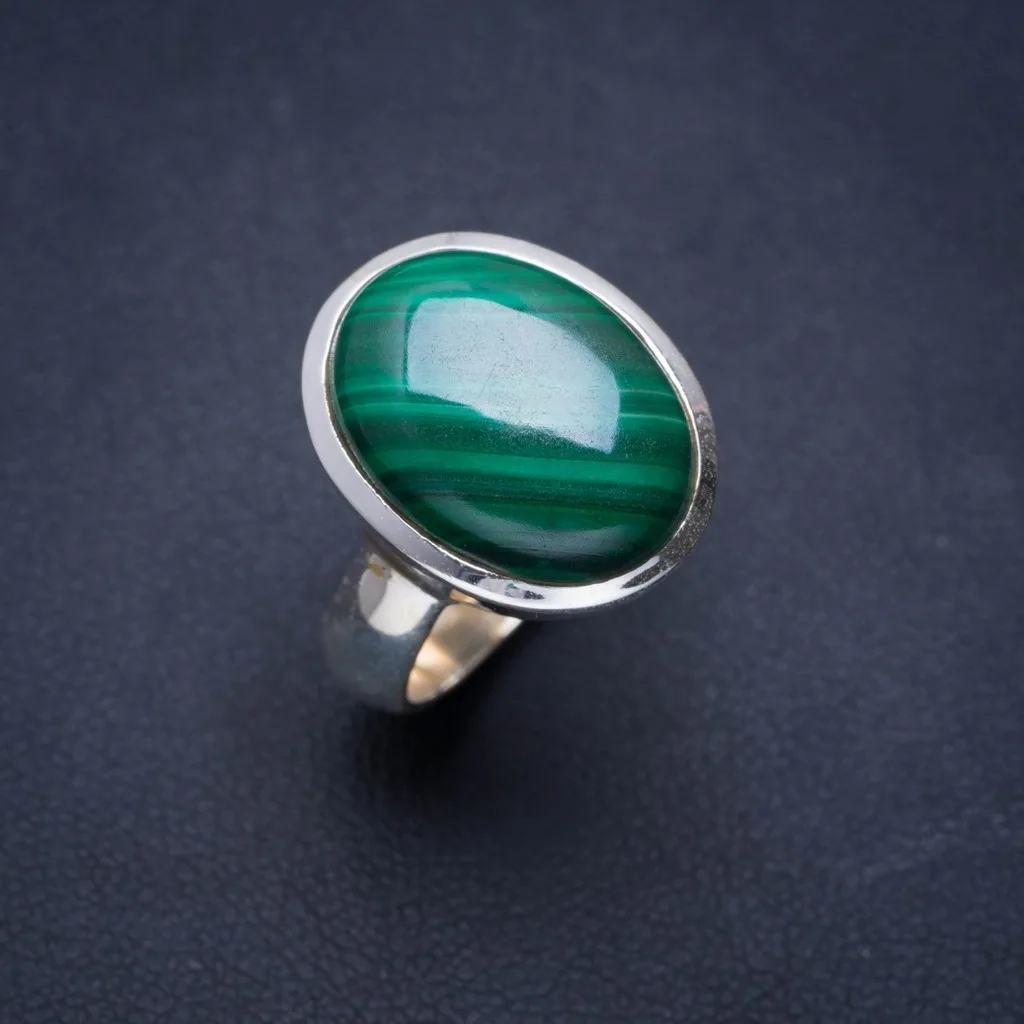 

Natural Malachite Handmade Unique 925 Sterling Silver Ring 6.5 A1071