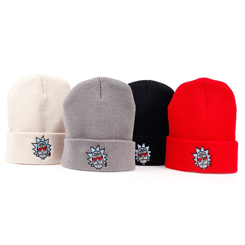 Rick and Morty Beanie Rick Smoking Шапки эластичный бренд вышивка теплая зимняя вязаная шапка Skullies США анимация лыжный красный повязка для глаз