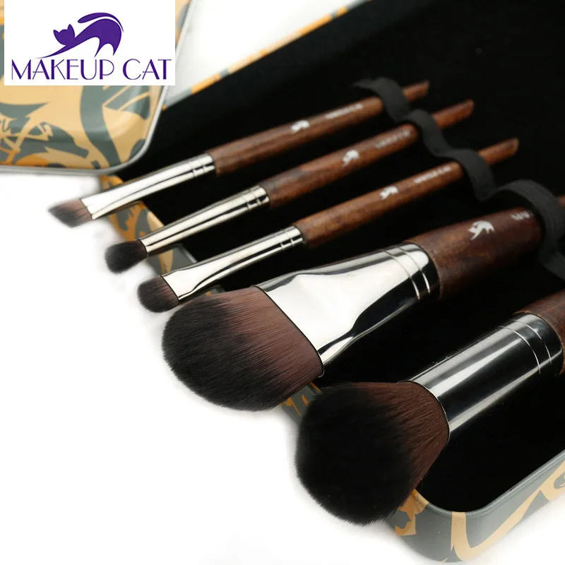 

Makeup Cat 5pcs/Set Make Up Brushes Sets Professional Portable Makeup Brush Set Beech BASF Synthetic Hair Pattern Case