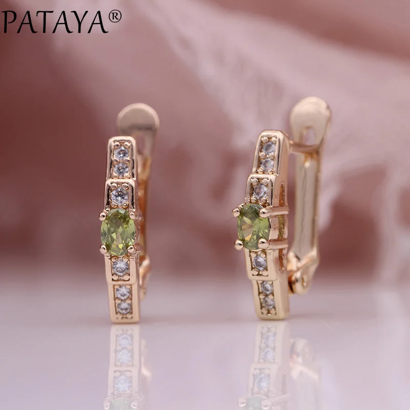 PATAYA New Oval Green Earrings Women Fashion Wedding Cute Fine Jewelry 585 Rose Gold Multicolor Natural Zircon Dangle Earrings - Image 3