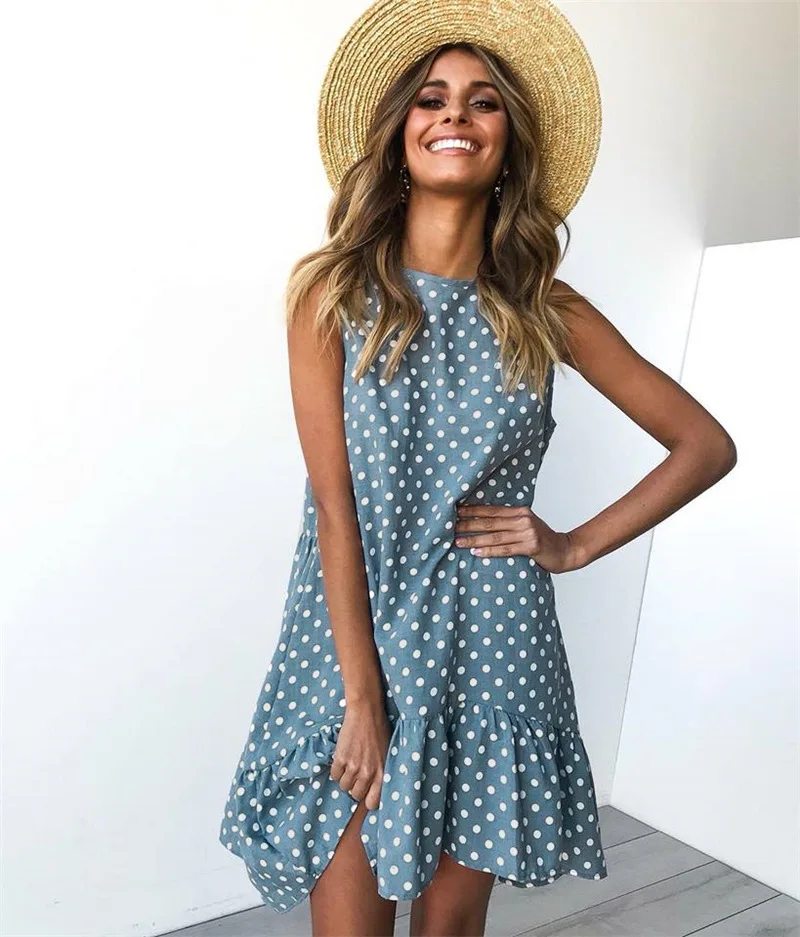 Summer Dress 2021 Women Ruffle Spring  Street Sexy Casual Slim Thin Beach Party O Neck Mini Polka Dot Dress Vestidos De Fiesta