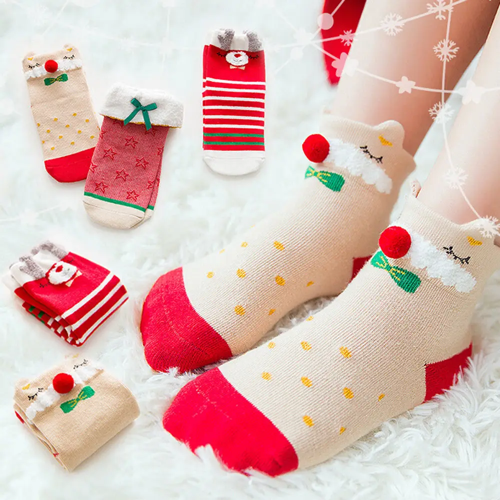 3 Pair Set Toddler Baby Kids Girl Cute Christmas Socks Xmas Unisex Boy
