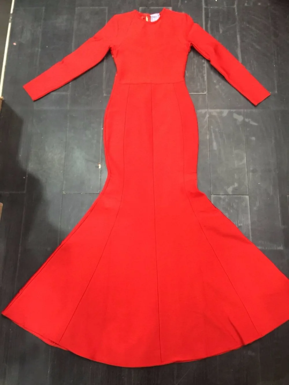 

2017 vestidos women red Long Sleeve Floor-Length lace o neck Mermaid Cocktail Bandage Summer bodycon Celebrity Party Dress