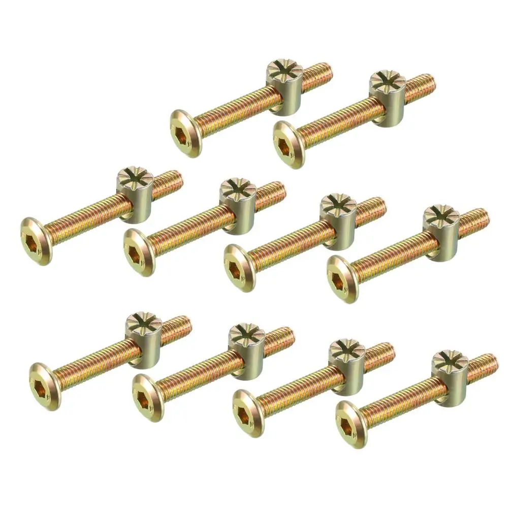 

uxcell 10set/12set/16set M6 Furniture Bolts Nuts Set Barrel Nuts Dowel Nut Connector Fixing Screws Set Carbon Steel Fastener