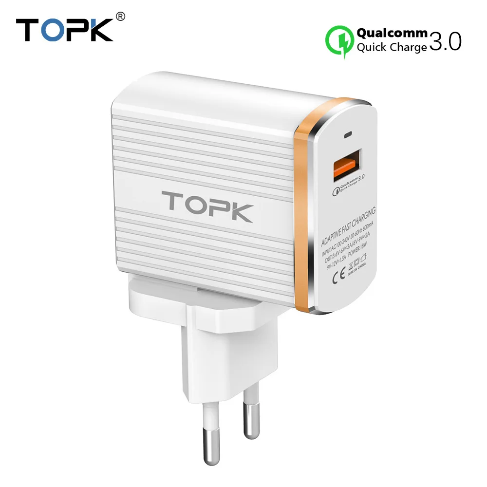 TOPK 18 Вт Quick Charge 3 0 1-Порты и разъёмы USB Зарядное устройство мобильного телефона для