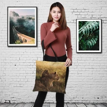 Краудейская двухсторонняя льняная женская сумка с принтом льва, большая сумка для покупок, сумка-тоут, сумка для дам, Льняная сумка