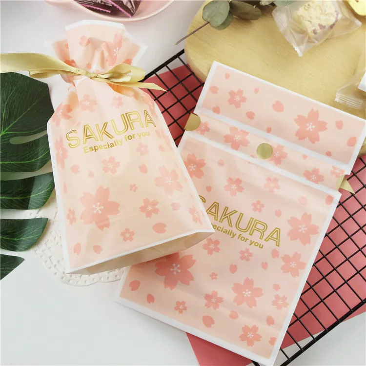 Buy 100 X New Warm Sakura Gift Bags with Gold Ribbon