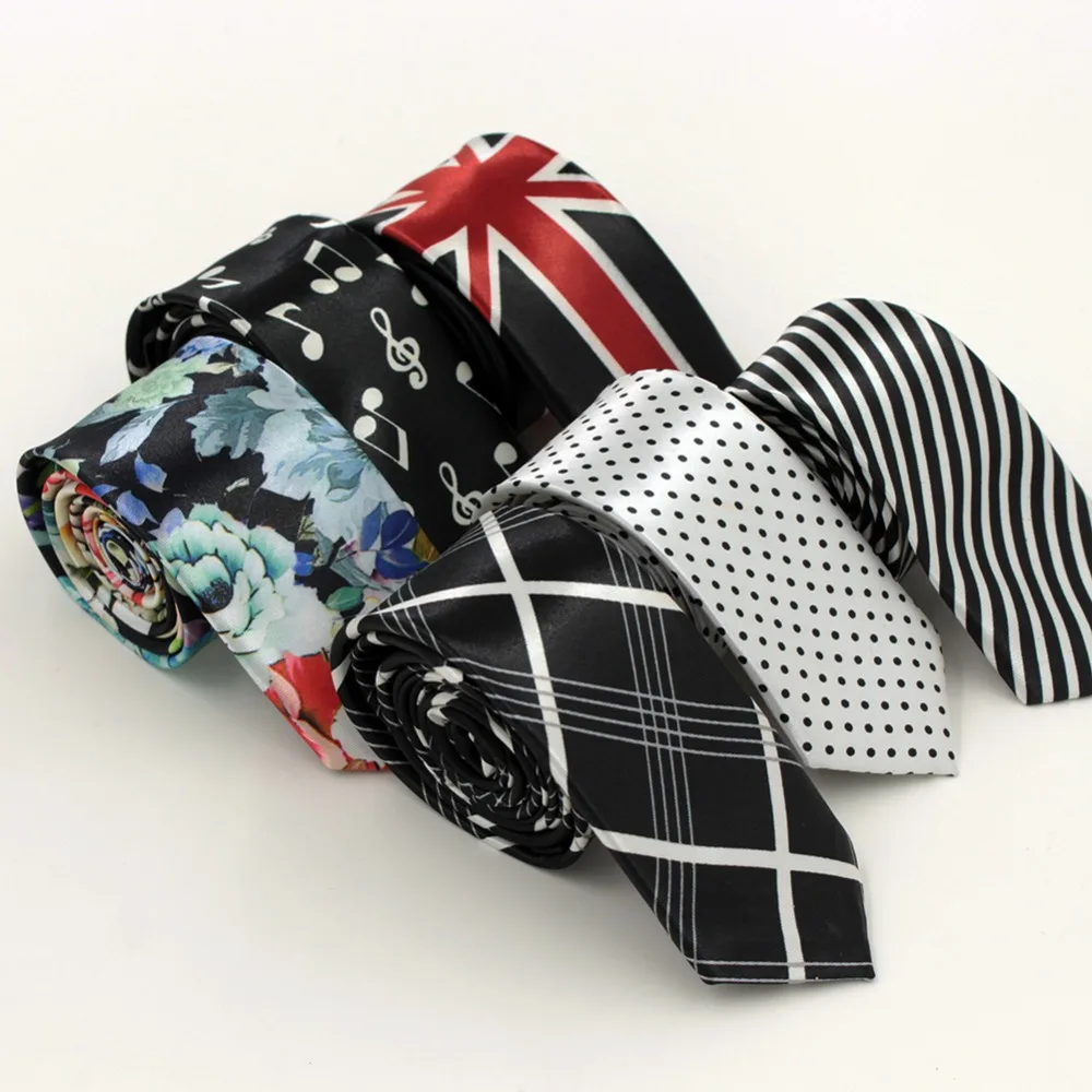 

9 Colors Fashion Slim Man Ties For Men Polyester Silk Necktie Printing Striped Dots Musical Brand Chinise Style Flower 5cm Width