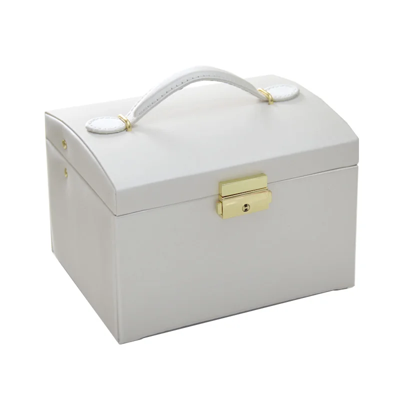 

White Pink Leather Jewelry Cases For Women Ladies Display Box Earings Bracelet Jewel Case Three Layers Storage Jewelry Case