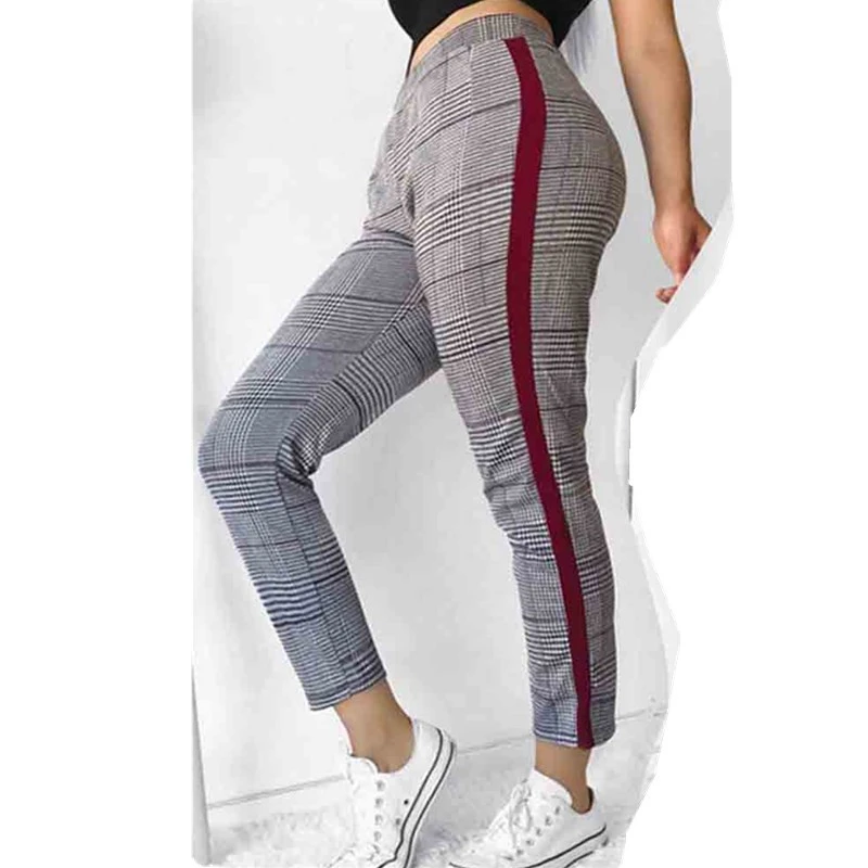 check stretch skinny trousers