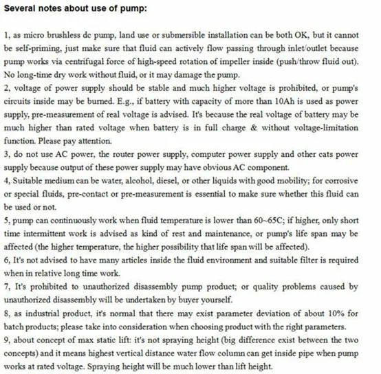 Several notes about use of pump