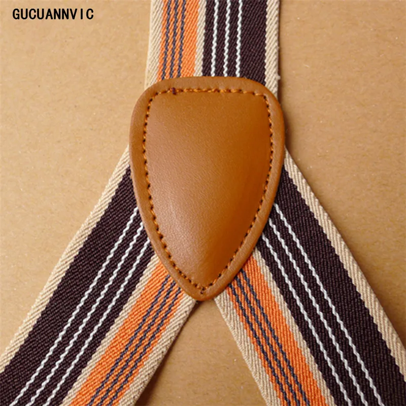 GUCUANNVIC Vintage stripes Men's suspenders casual Fashion braces High quality leather suspenders Adjustable 6 buttons Belt