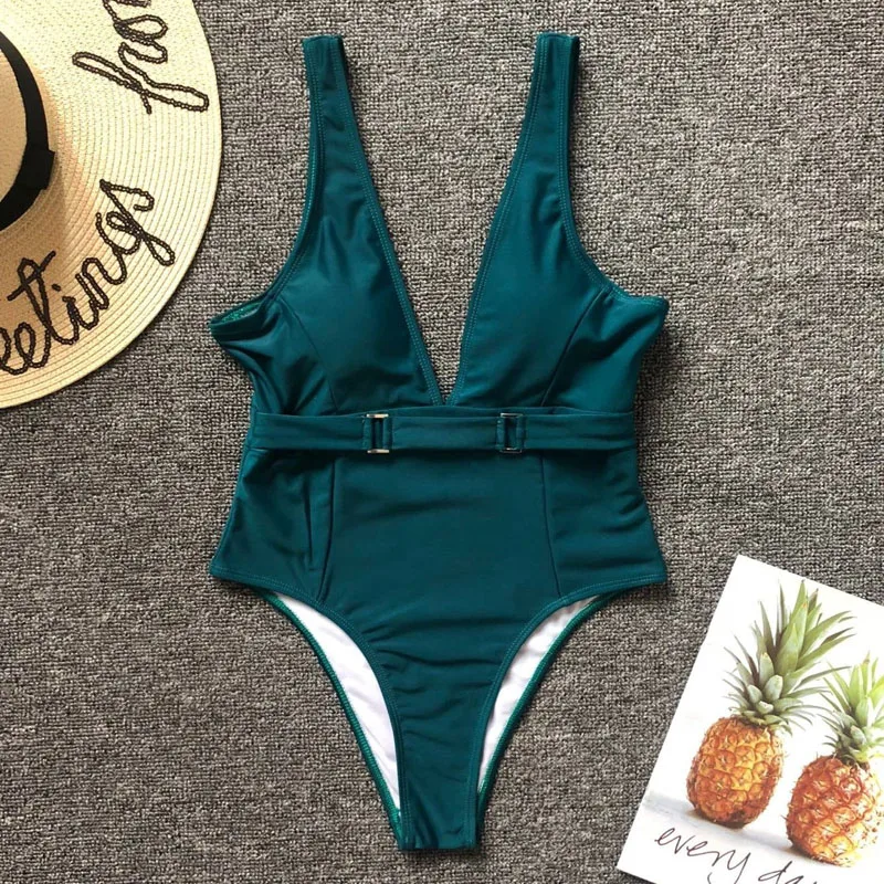 

Women Green Swimwear 2019 New Sexy Halter One Piece Swimsuit Bodysuit V-neck Piece Vintage Swimwear Beach Wear Monokini 3778