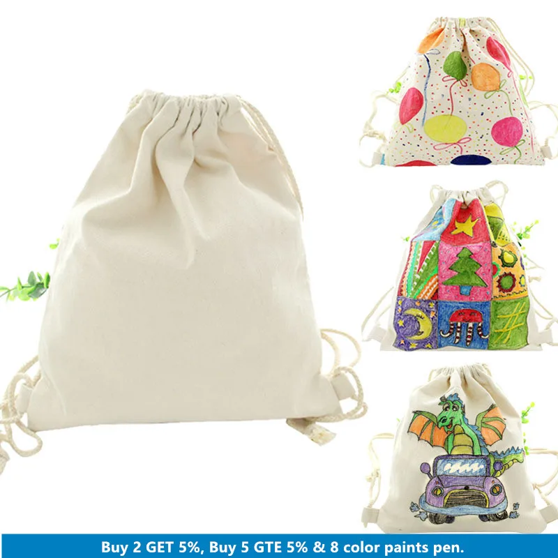 

3Pcs/Set Blank DIY hand painted canvas bag creative graffiti backpack toys Handmade materials for children Holiday gifts